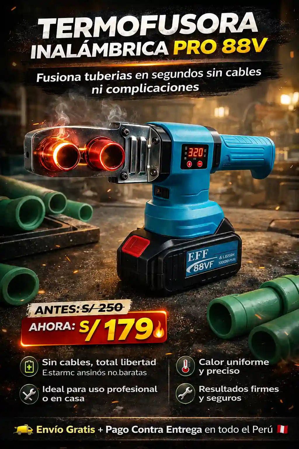 Termofusora Inalámbrico Pro 88V para Tuberías PPR/PB/PE