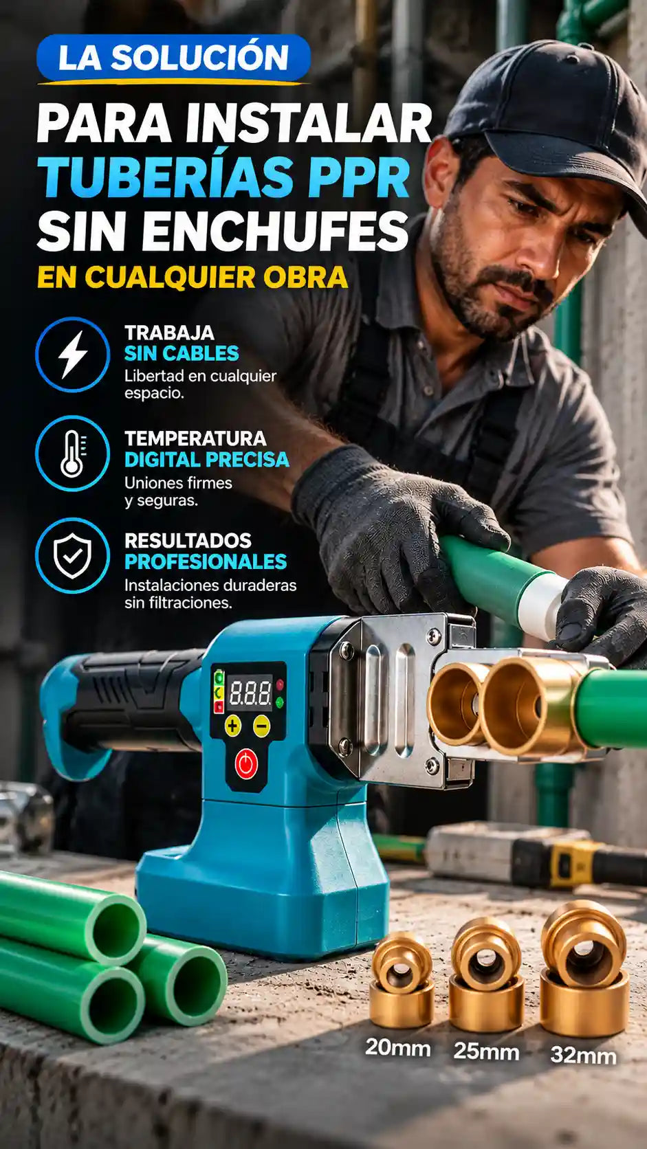 Termofusora Inalámbrica Pro 88V para Tuberías PPR / PB / PE