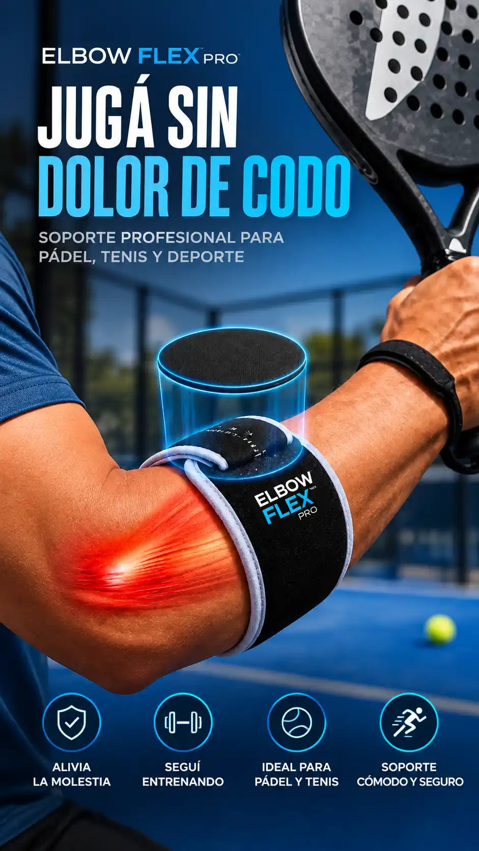 Soporte de codo I ELBOW FLEX PRO - Soporte profesional para pádel, tenis y más