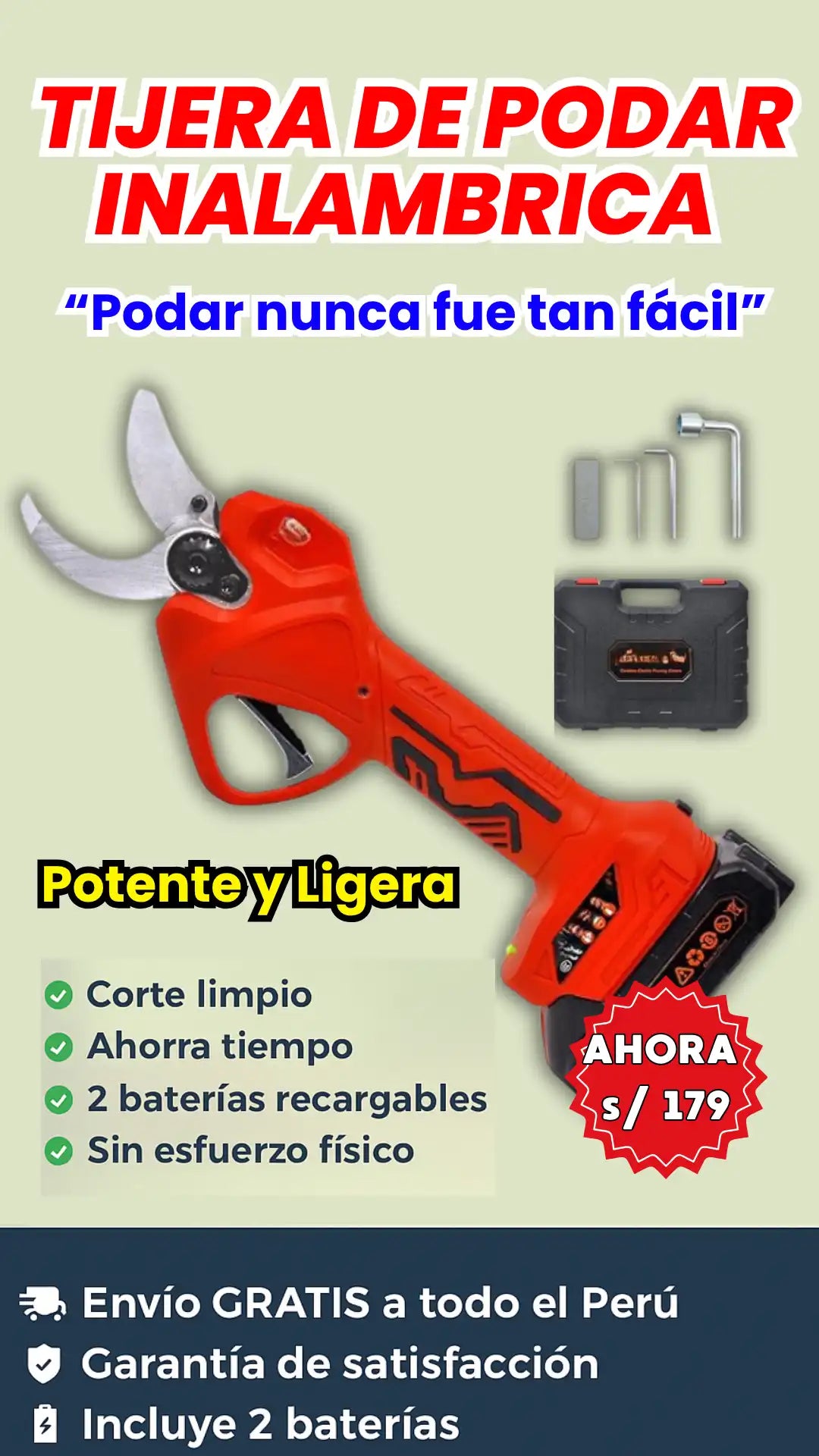 TIJERA DE PODAR INALAMBRICA PORTATIL