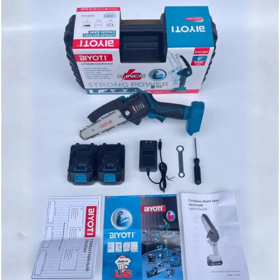 MOTOSIERRA PORTATIL 6 PULGADAS - BIYOTI -  2 BATERIAS