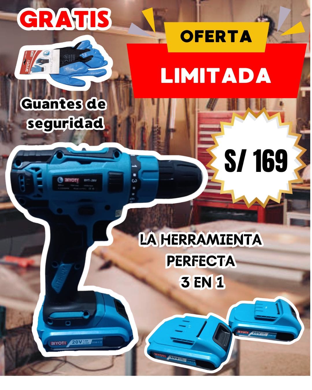 TALADRO Y DESTORNILLADOR INALAMBRICO DOBLE BATERIA