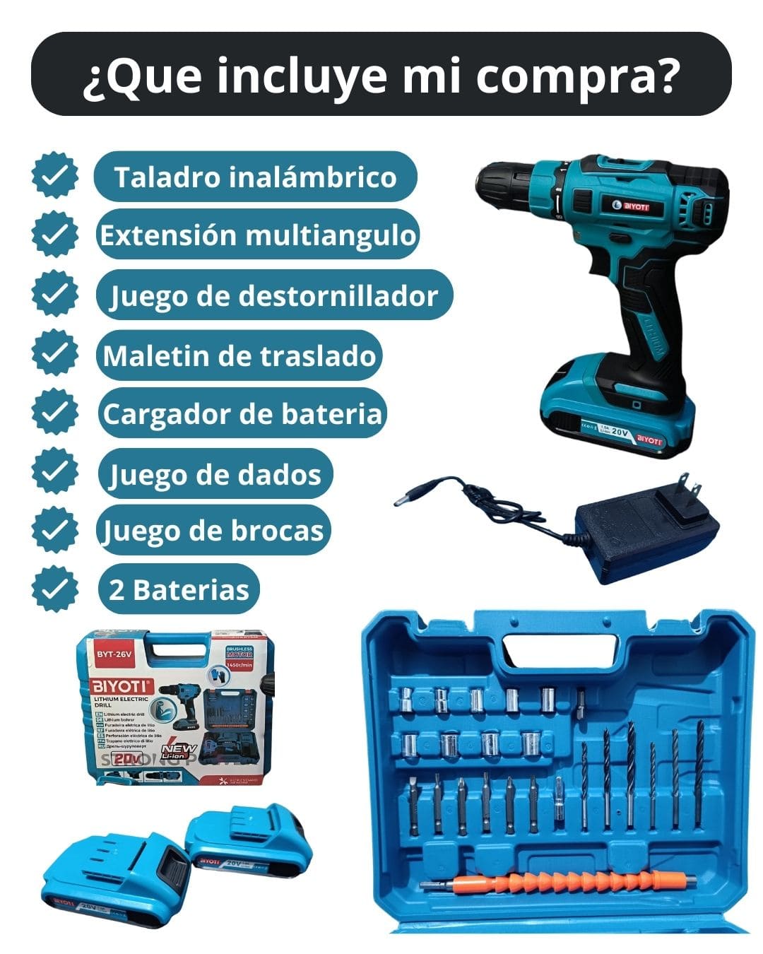 TALADRO Y DESTORNILLADOR INALAMBRICO DOBLE BATERIA
