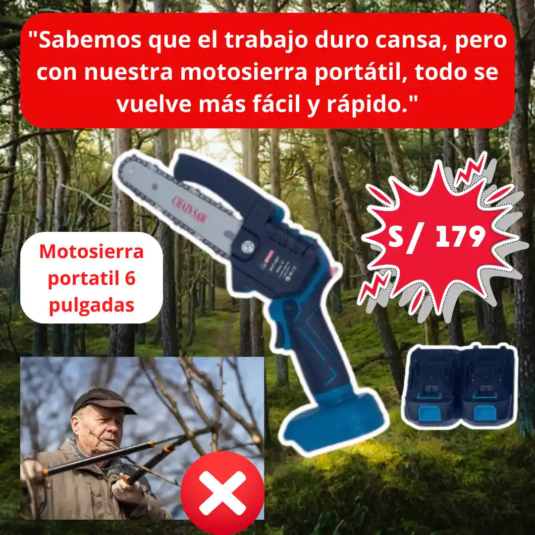 MOTOSIERRA PORTATIL 6 PULGADAS - BIYOTI -  2 BATERIAS